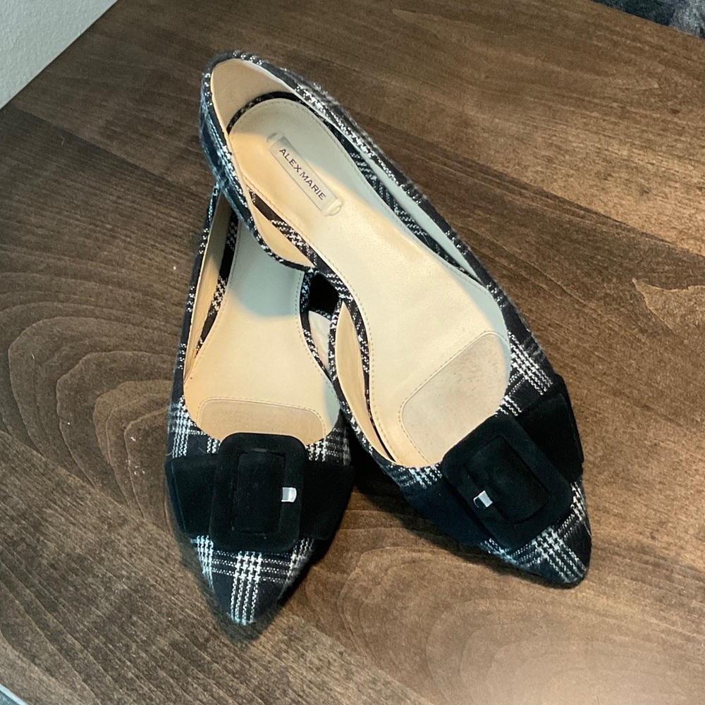 Alex Marie Black and White Plaid Flats